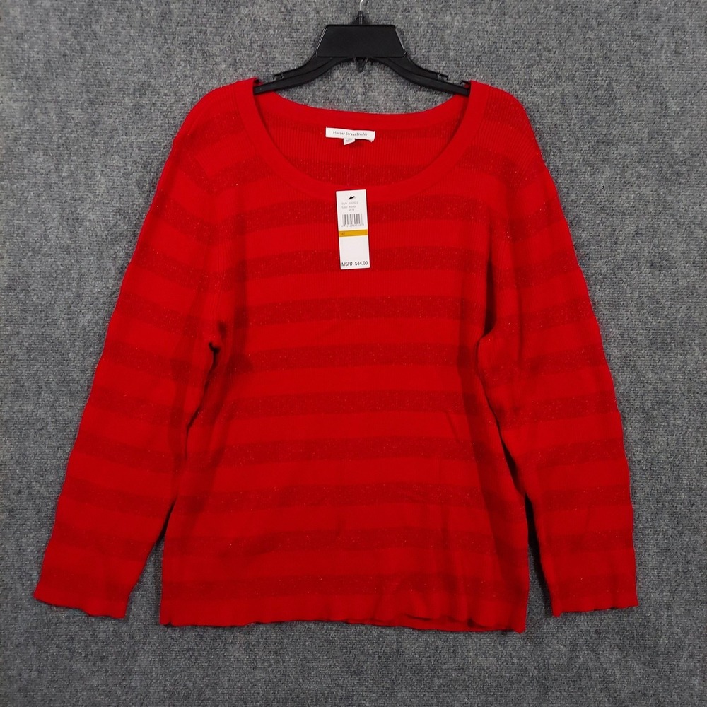 Mercer Street Studio Sweater Womens Plus 3X Red Striped Scoop Neck Pullover NWT